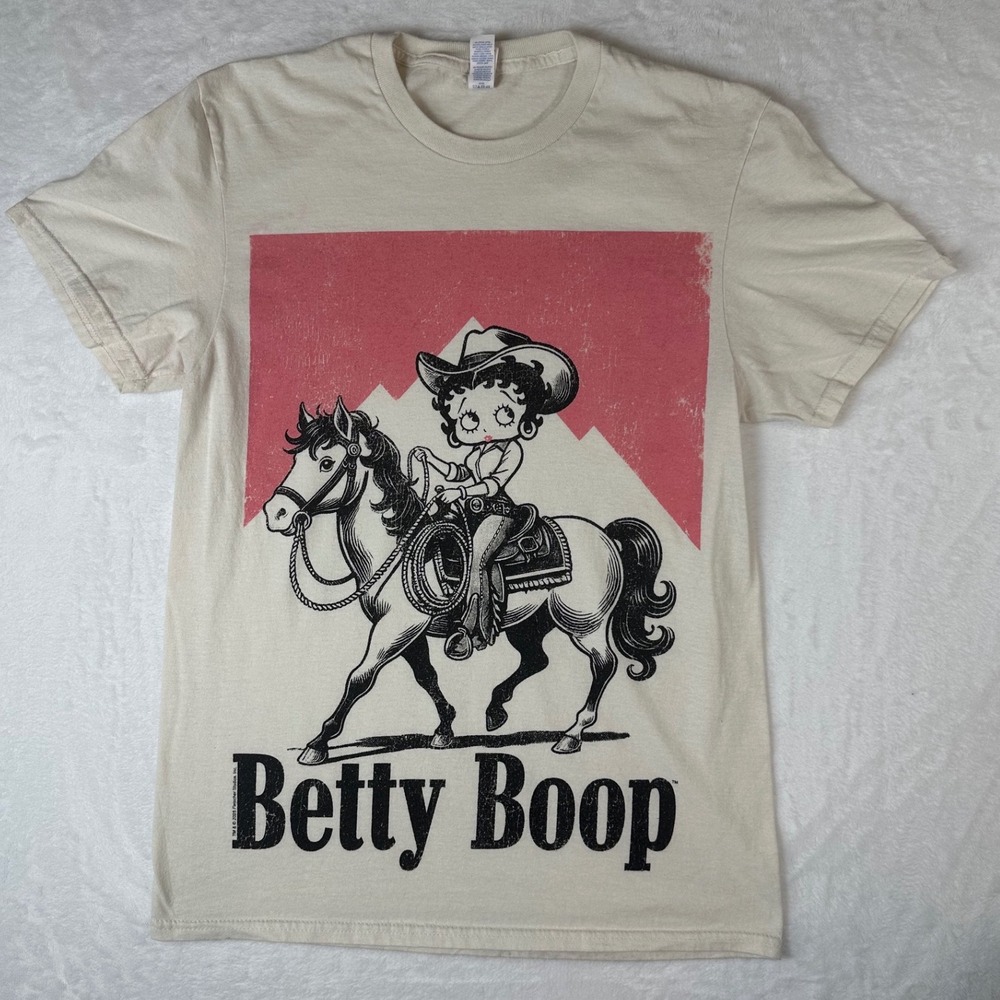 Betty Boop Cowgirl Marlboro Parody T-Shirt Jerzees Small Cream Western Horse Tee